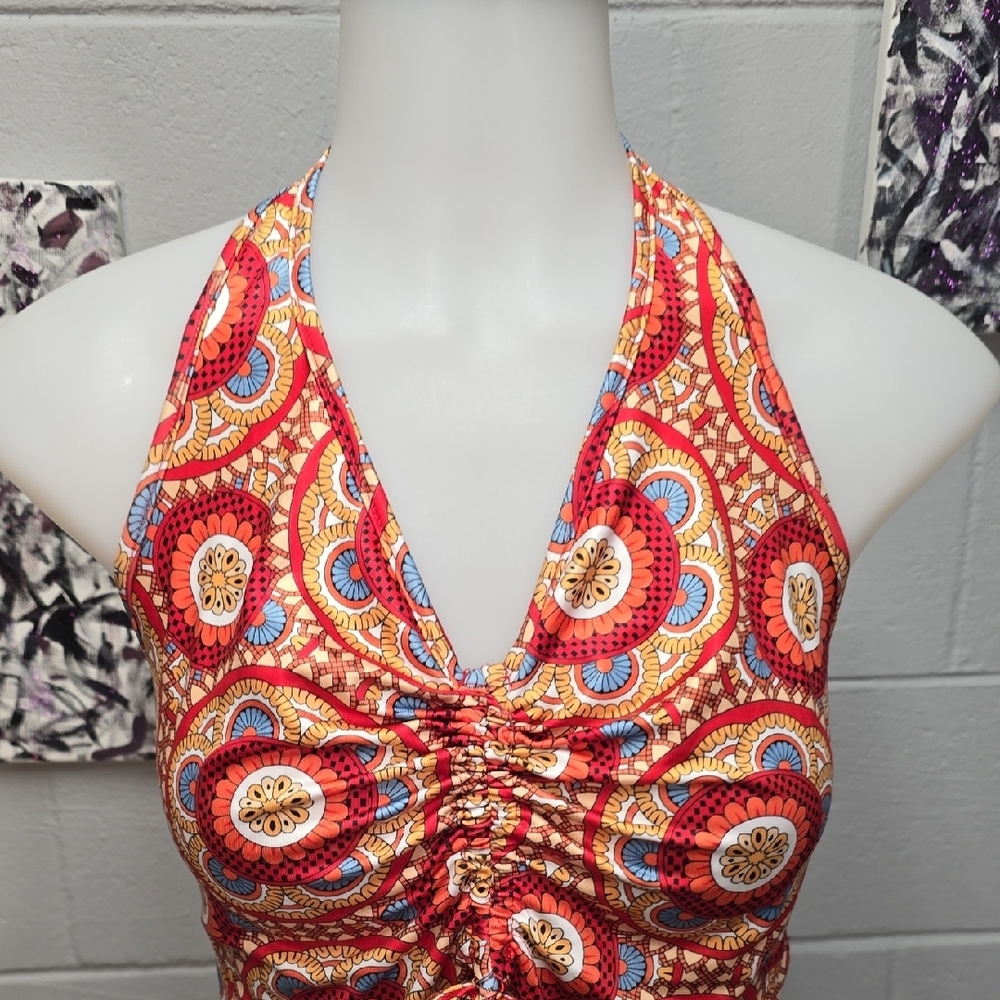 Vibrant Halter Top with Drawstring - Picture 3 of 8